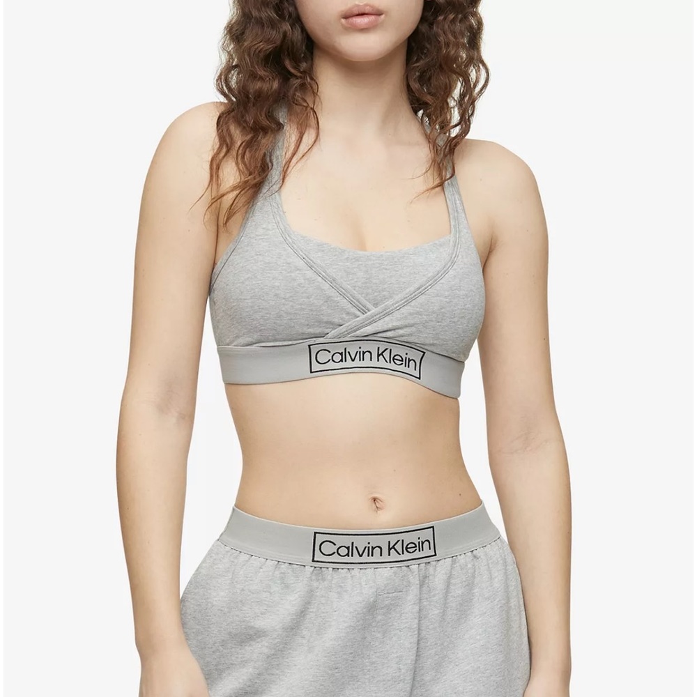 Calvin Klein Maternity Nursing Bra Size XS Racerback Gray Banded Sports Bra new